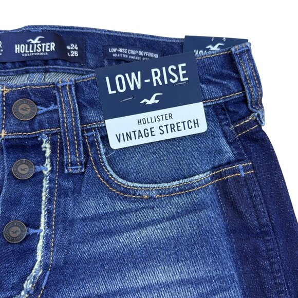 Hollister Womens Blue Cotton Low-Rise Crop Boyfriend Jeans Size W24 L25 - New - Picture 10 of 15